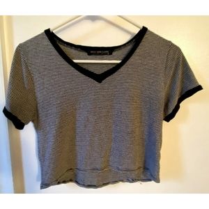 Black and white striped crop tee